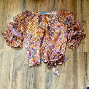 Bubble Sleeve‎ Boho Blouse cinched Waist Paisley